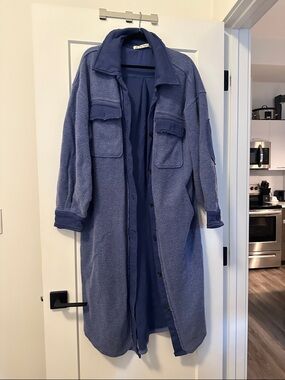 We The Free Long Blue Teddy Shacket Coat